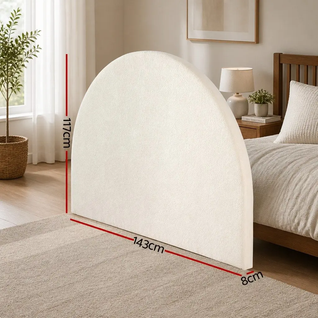Double Bed Head Headboard Boucle Fabric White Arch Shape