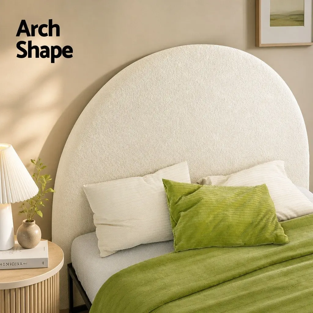 Double Bed Head Headboard Boucle Fabric White Arch Shape