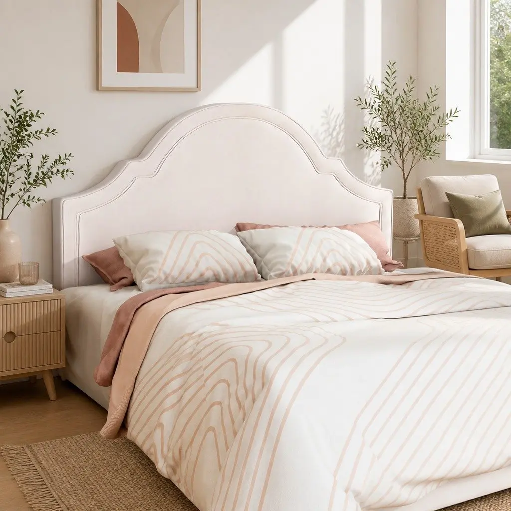 King Headboard Bed Head Upholstered Velvet Beige Bedroom Furniture Wood Legs