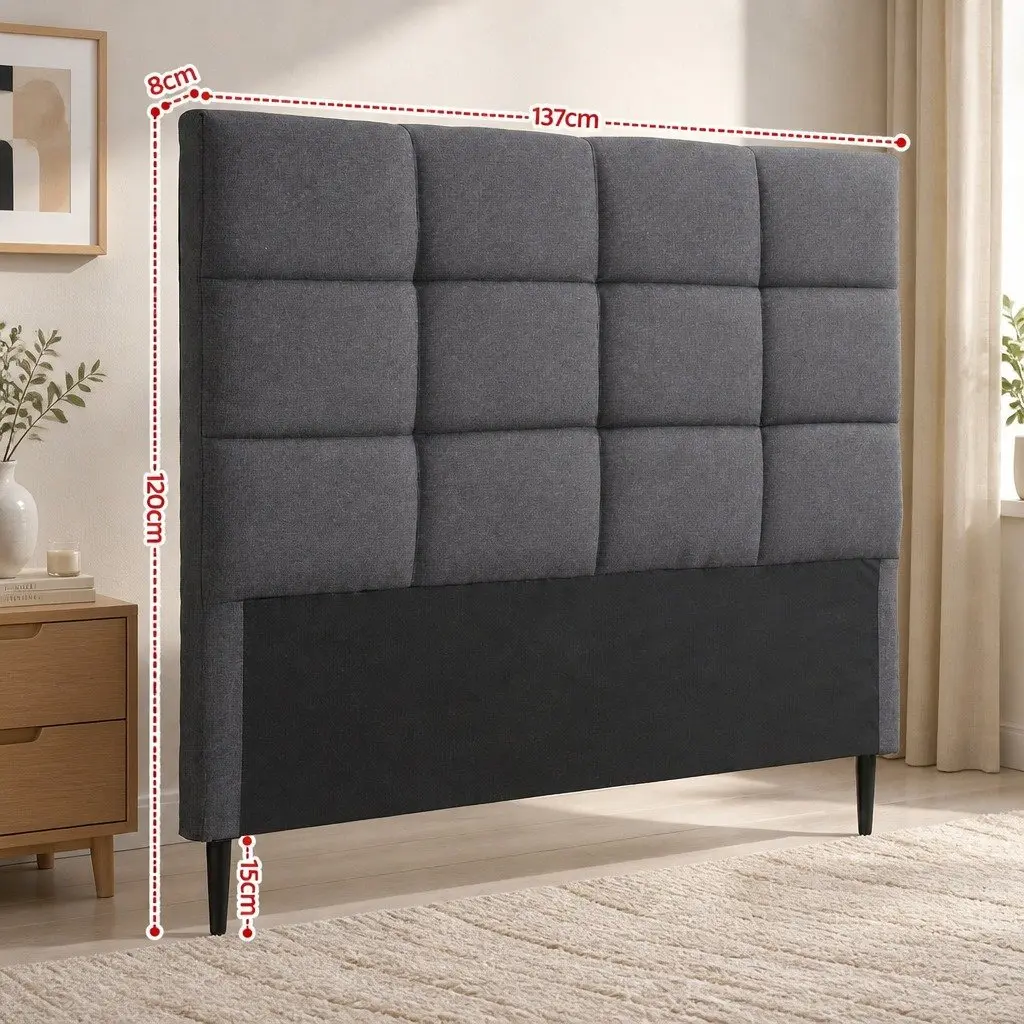Double Bed Headboard Linen Fabric Charcoal 137cm