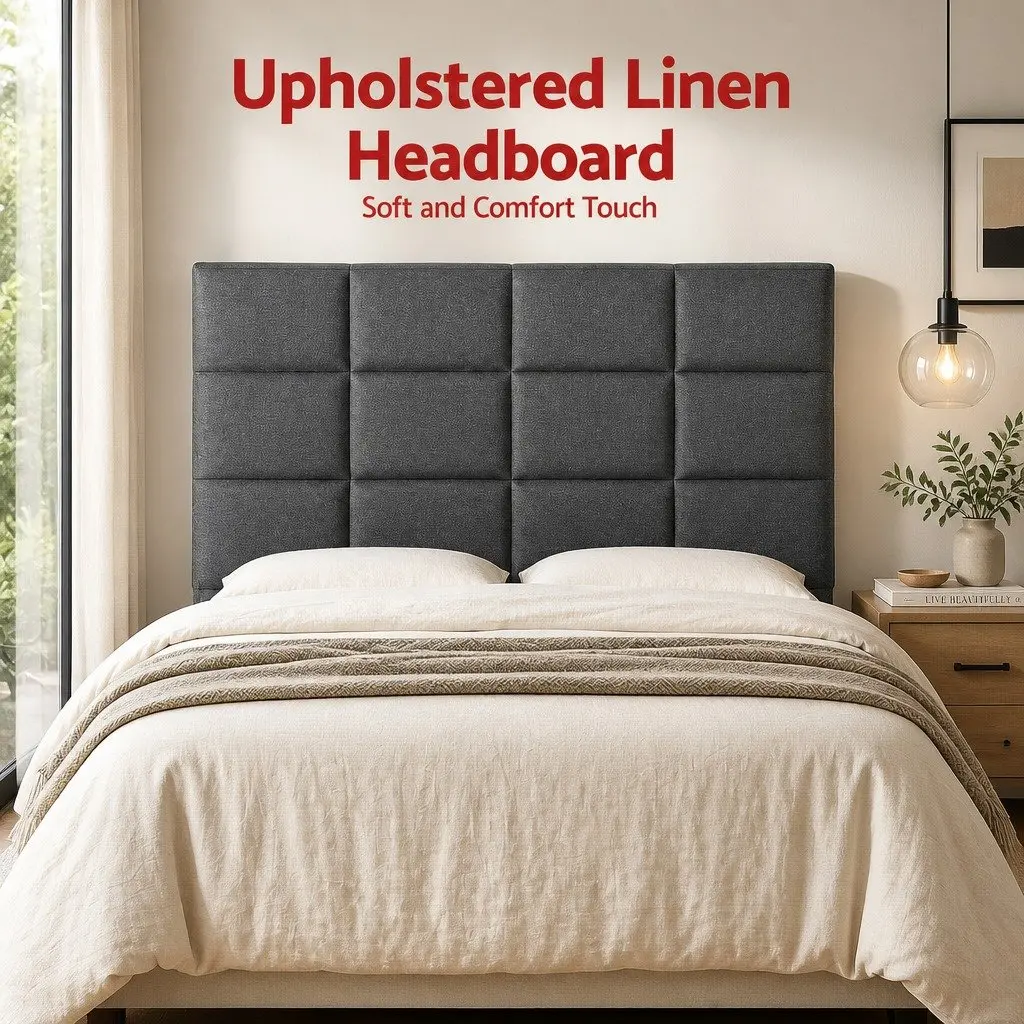 Double Bed Headboard Linen Fabric Charcoal 137cm