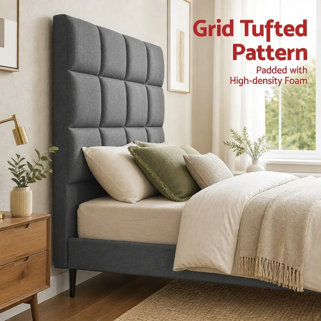 Double Bed Headboard Linen Fabric Charcoal 137cm