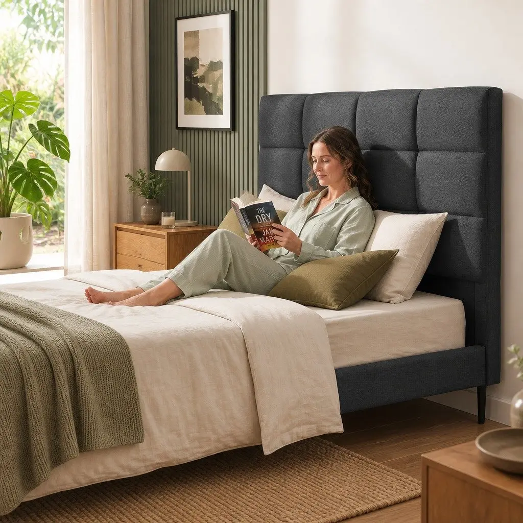 Double Bed Headboard Linen Fabric Charcoal 137cm