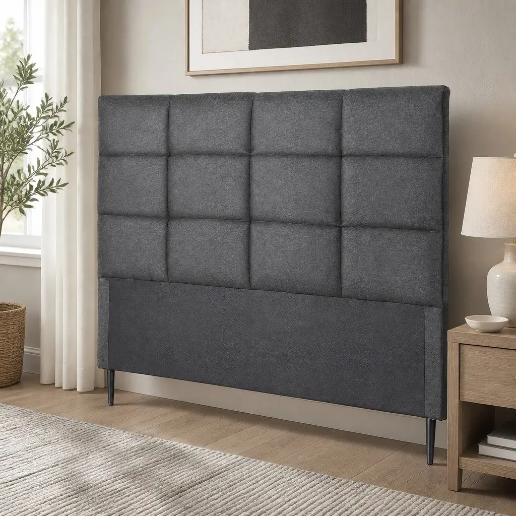 Queen Bed Headboard with Charcoal Linen Fabric