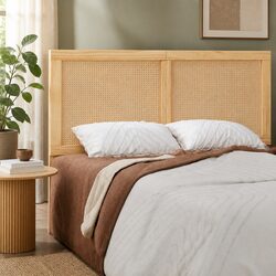 Rustic Boho Double Bed Headboard in Rattan and Pine