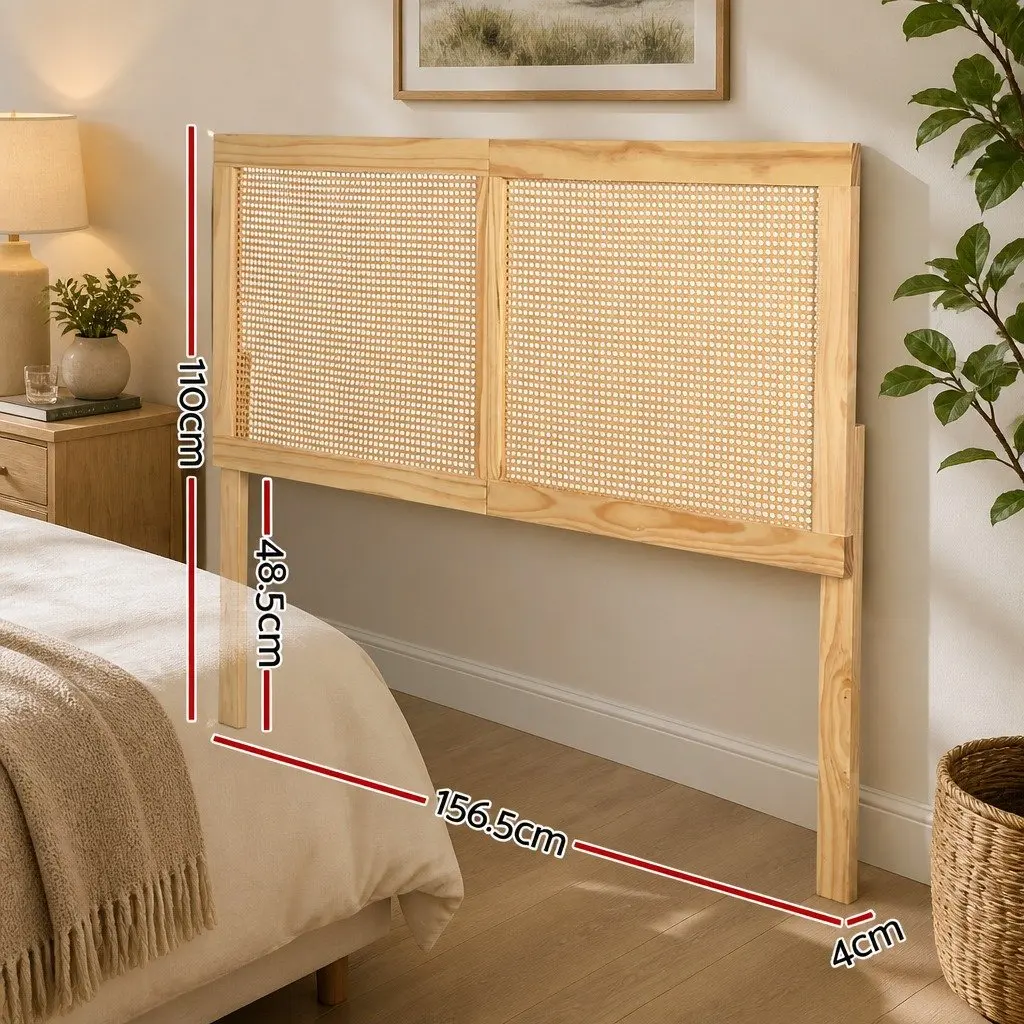 Queen Headboard Pine Rattan Natural Rustic Bohemian Easy Assembly