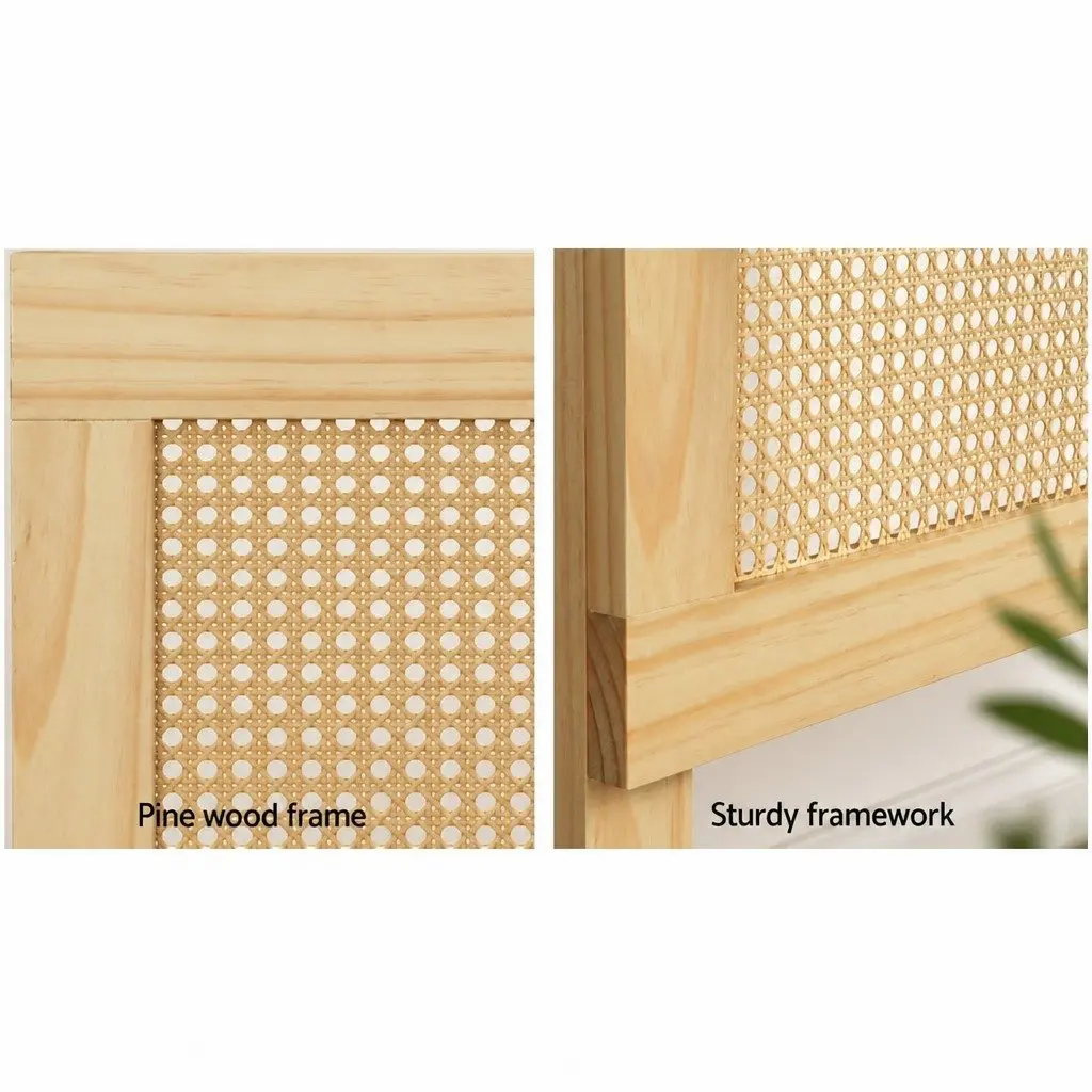 Queen Headboard Pine Rattan Natural Rustic Bohemian Easy Assembly