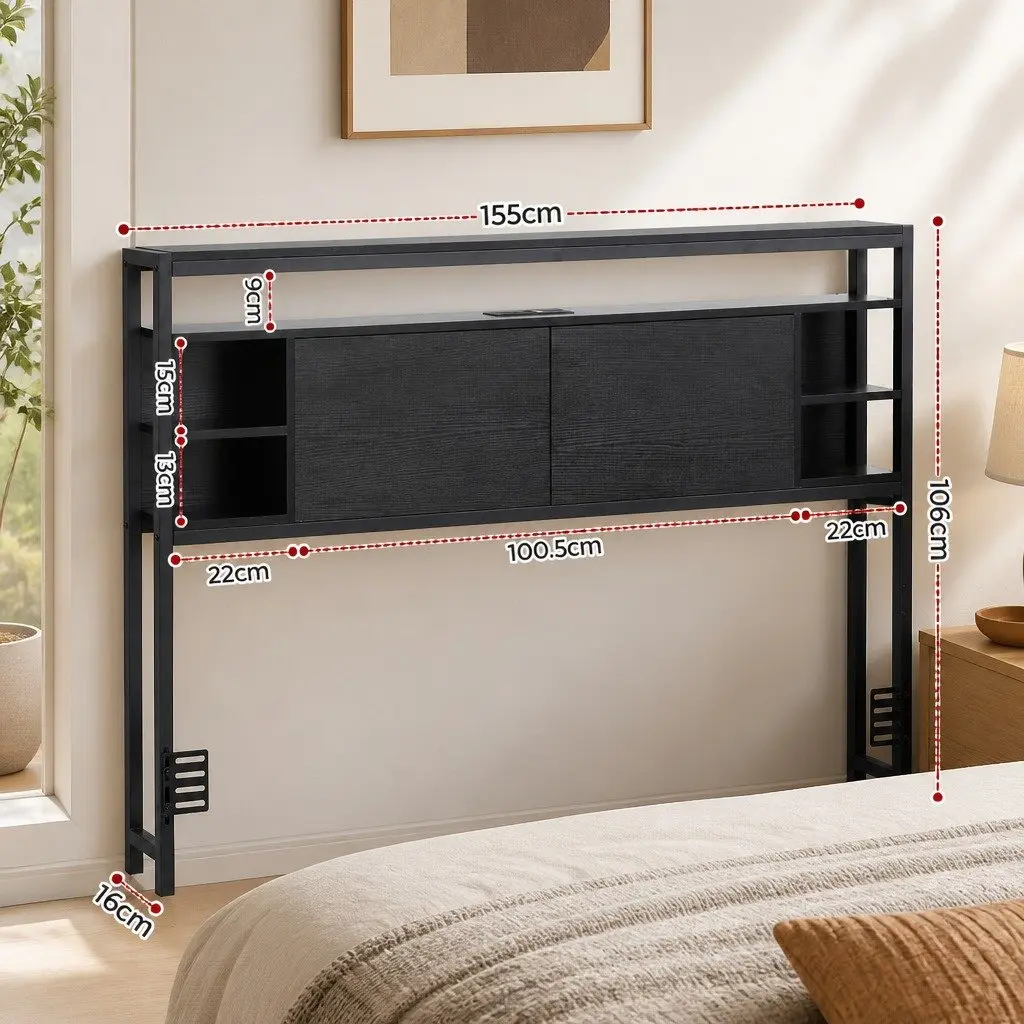 Queen Headboard MDF Metal 155cm x 16cm x 106cm Black