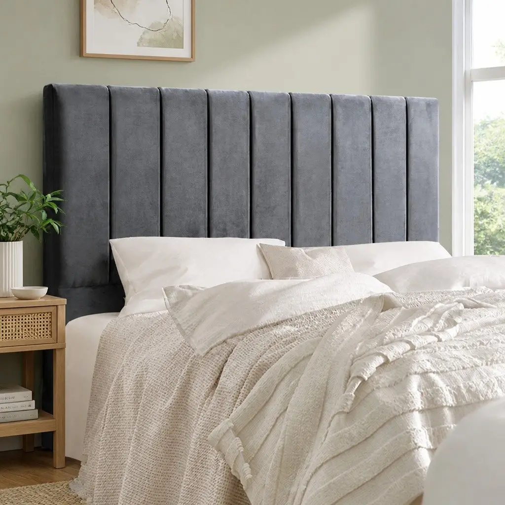 Double Bed Headboard with Grey Velvet Finish