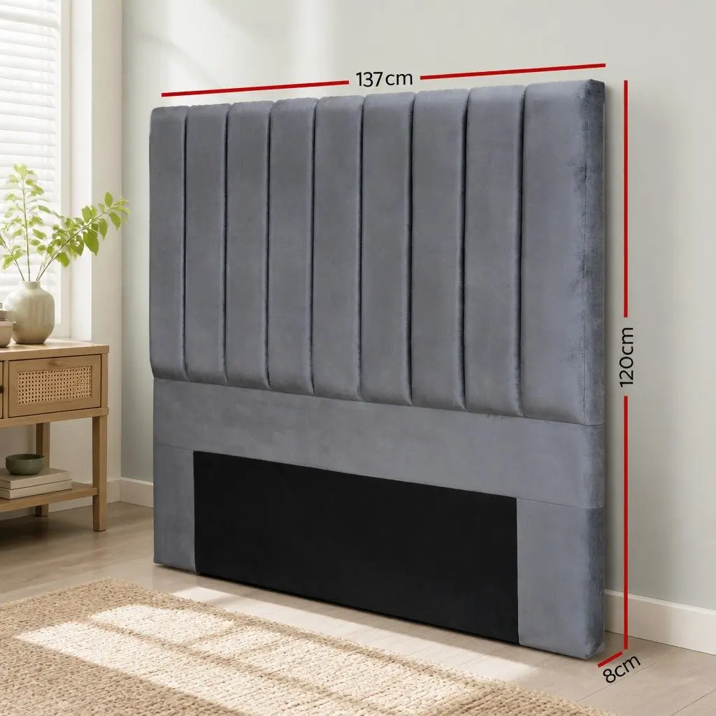 Double Bed Headboard with Grey Velvet Finish