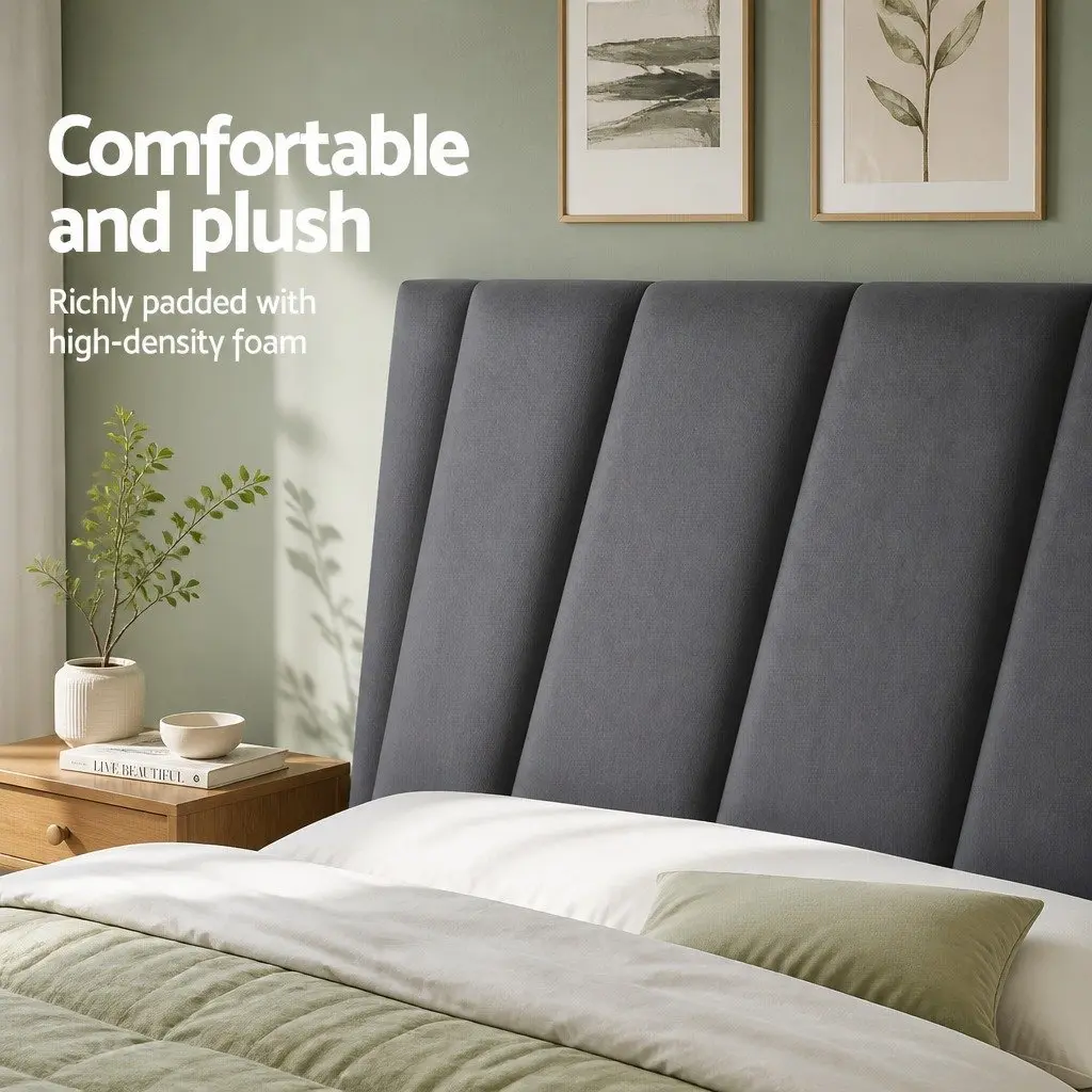 Double Bed Headboard with Grey Velvet Finish