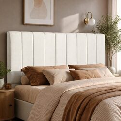 Linen Upholstered King Bed Headboard with Vertical Stripes
