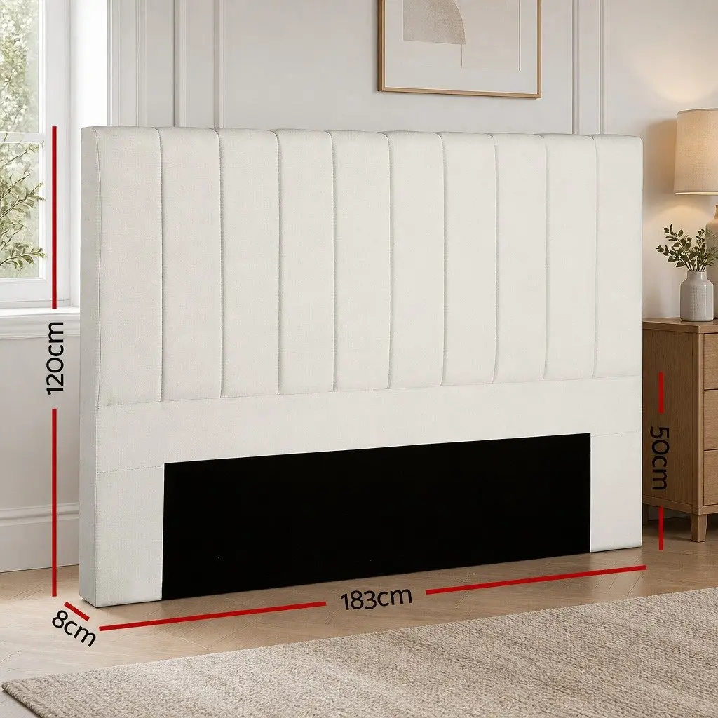 Linen Upholstered King Bed Headboard with Vertical Stripes