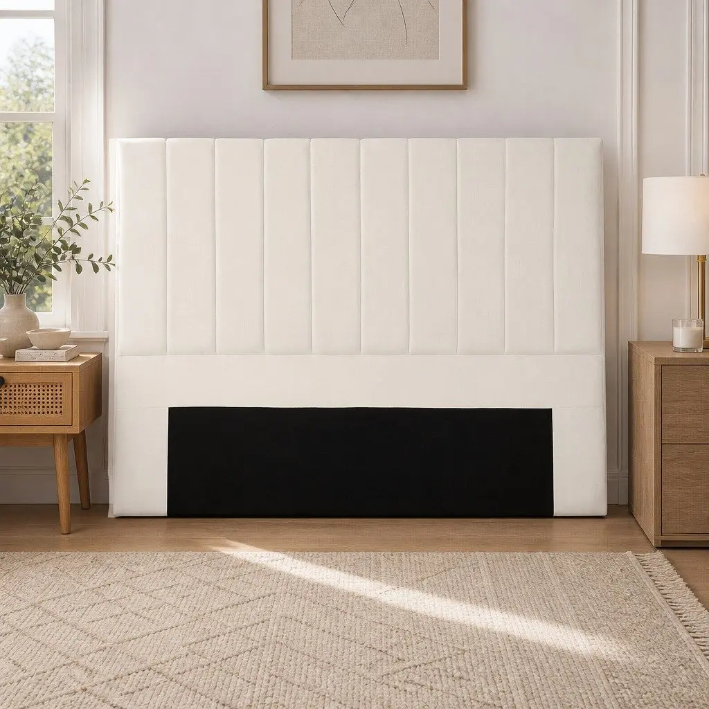 Linen Upholstered King Bed Headboard with Vertical Stripes