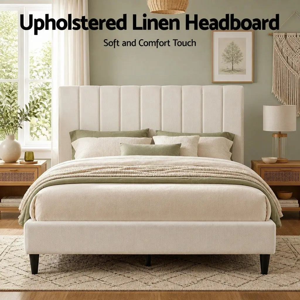 Queen Bed Headboard with Linen Upholstery