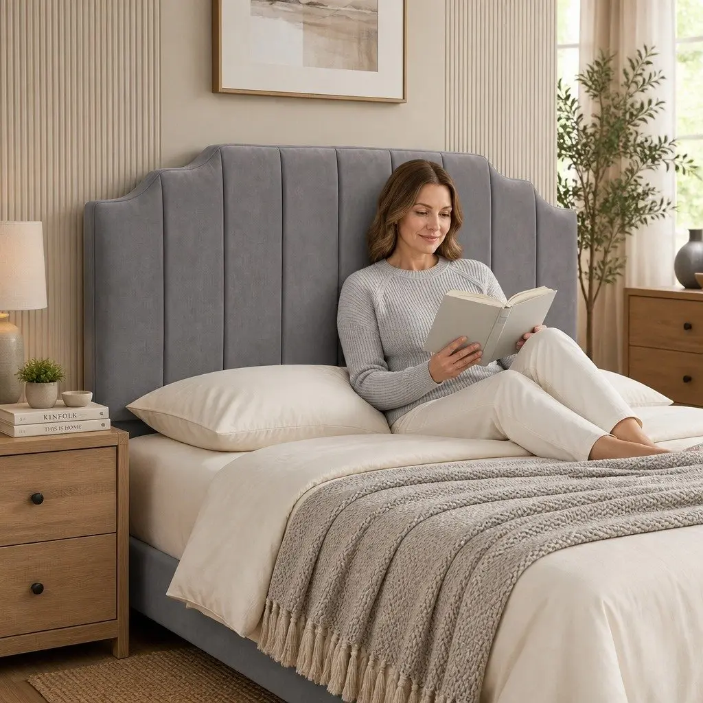 King Size Headboard Velvet Grey 183cm