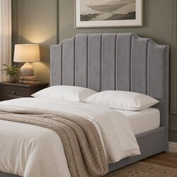 Queen Bed Headboard 153CM Grey Velvet Art Deco Upholstered Bedroom Headboard