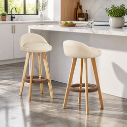 Sturdy Beige Bar Stools with Padded Leather and Swivel