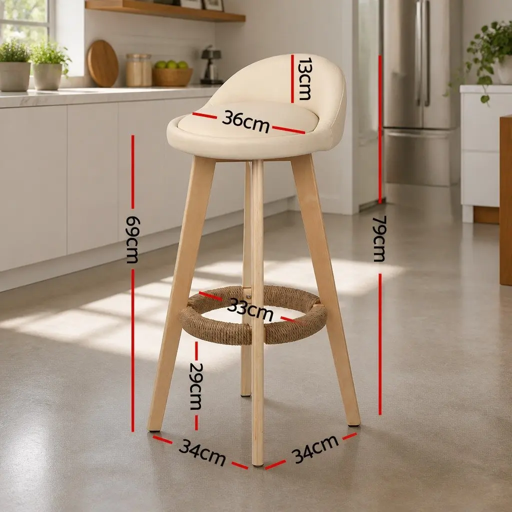 Beige Bar Stools with Padded Leather and Swivel