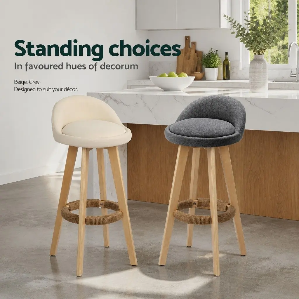 Beige Bar Stools with Padded Leather and Swivel