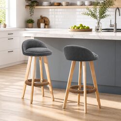 Sturdy Grey Padded Linen Bar Stools with Swivel Action