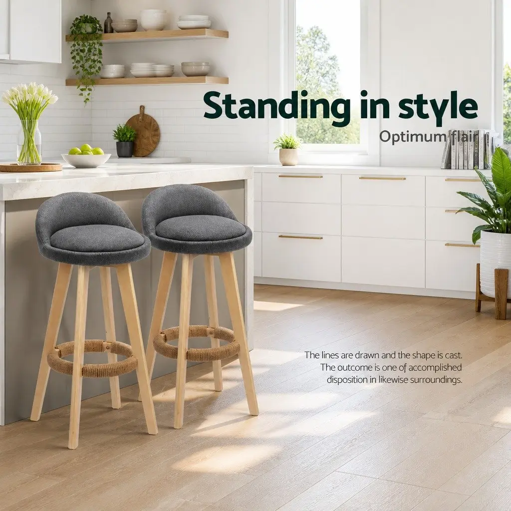 Grey Padded Linen Bar Stools with Swivel Action