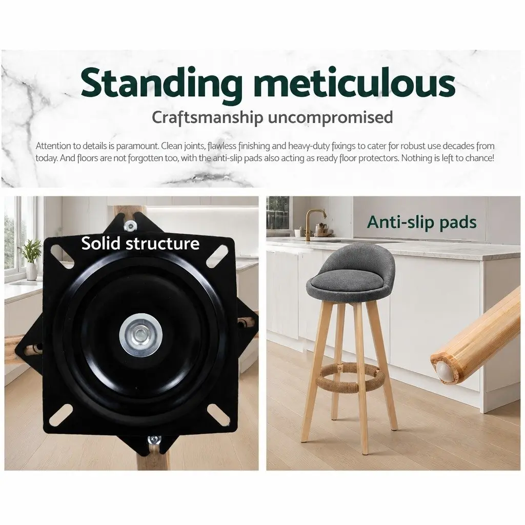 Grey Padded Linen Bar Stools with Swivel Action