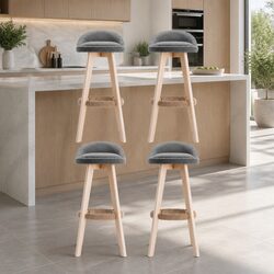 Stylish Set of 4 Grey Bar Stools with Padded Seats