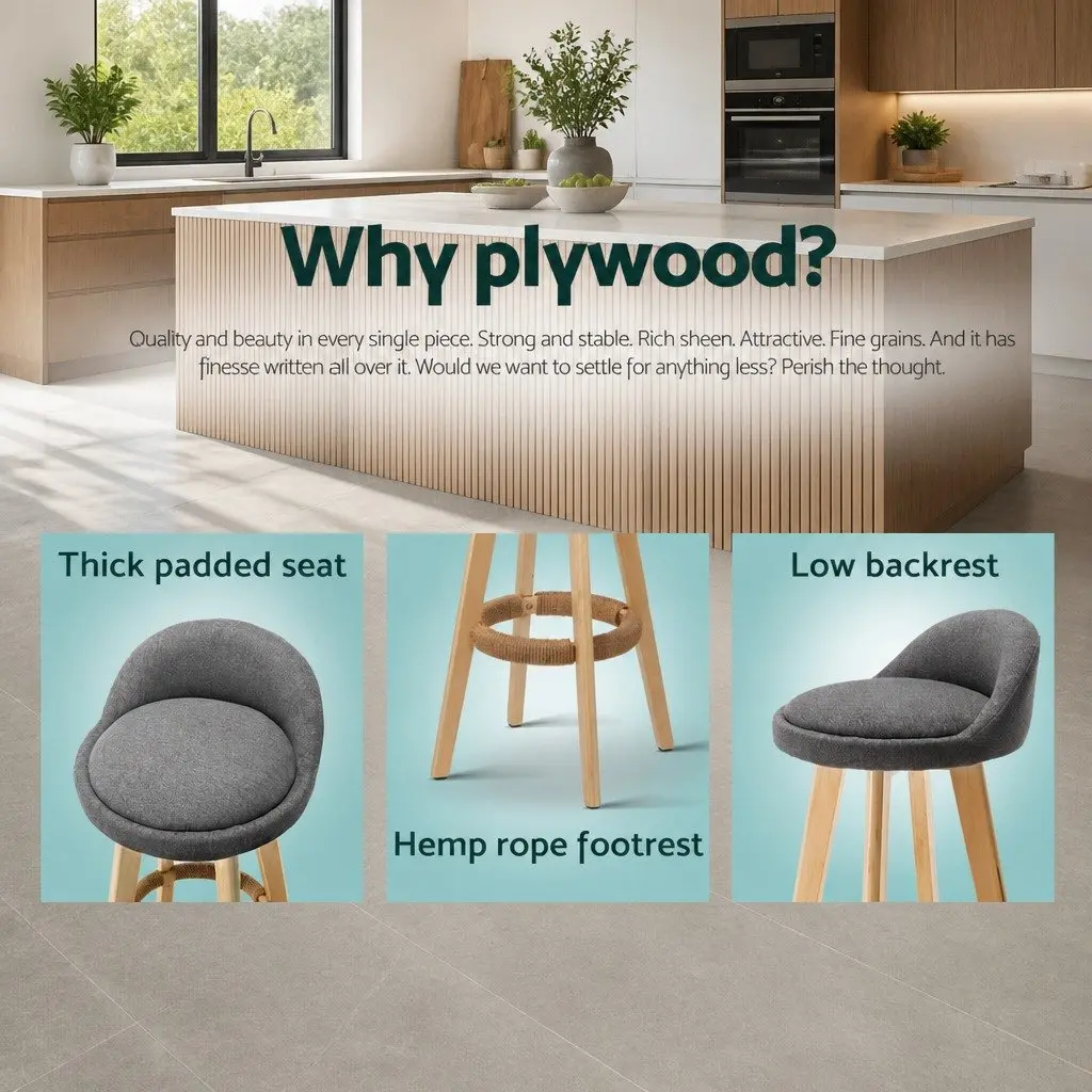 Set of 4 Grey Bar Stools with Padded Seats