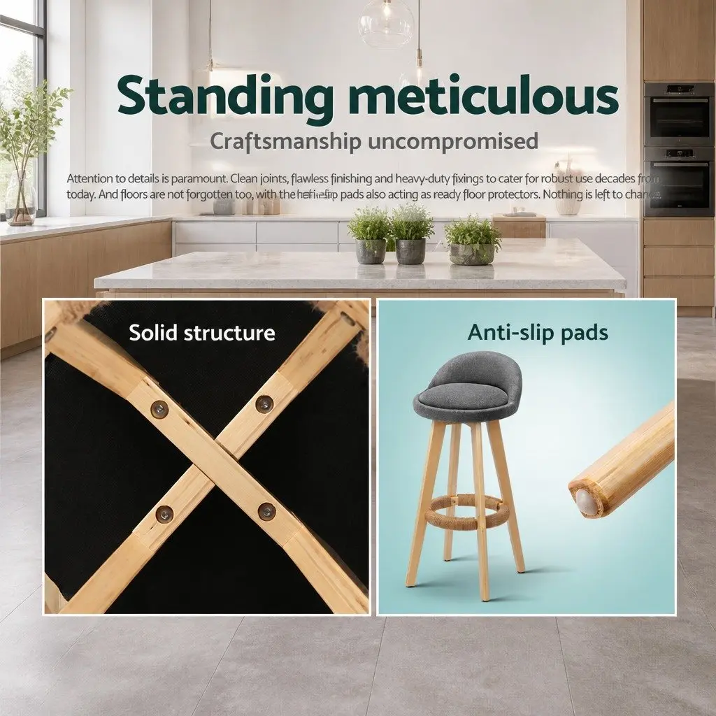 Set of 4 Grey Bar Stools with Padded Seats