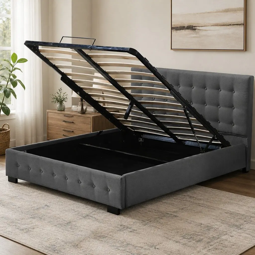 Gas Lift Storage Bed Frame Double Dark Grey