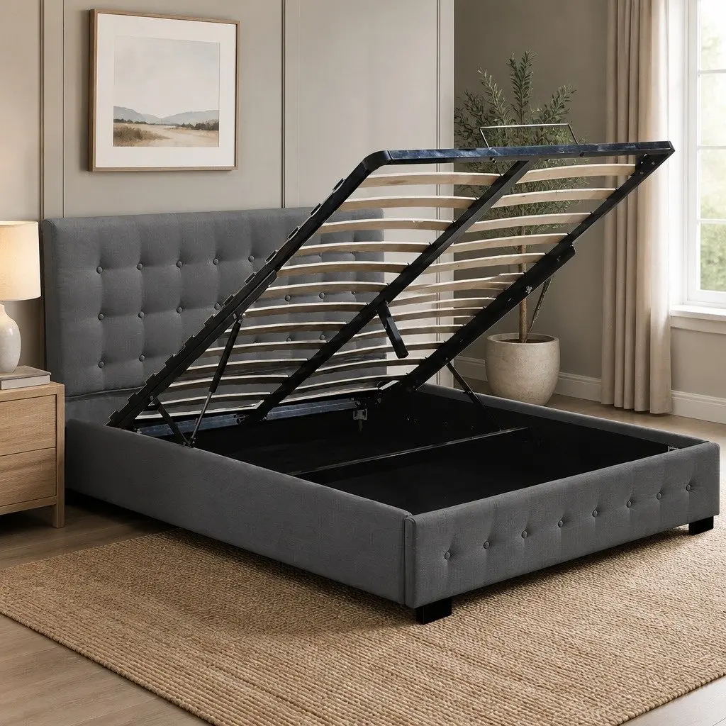 Gas Lift Storage Bed Frame Double Dark Grey