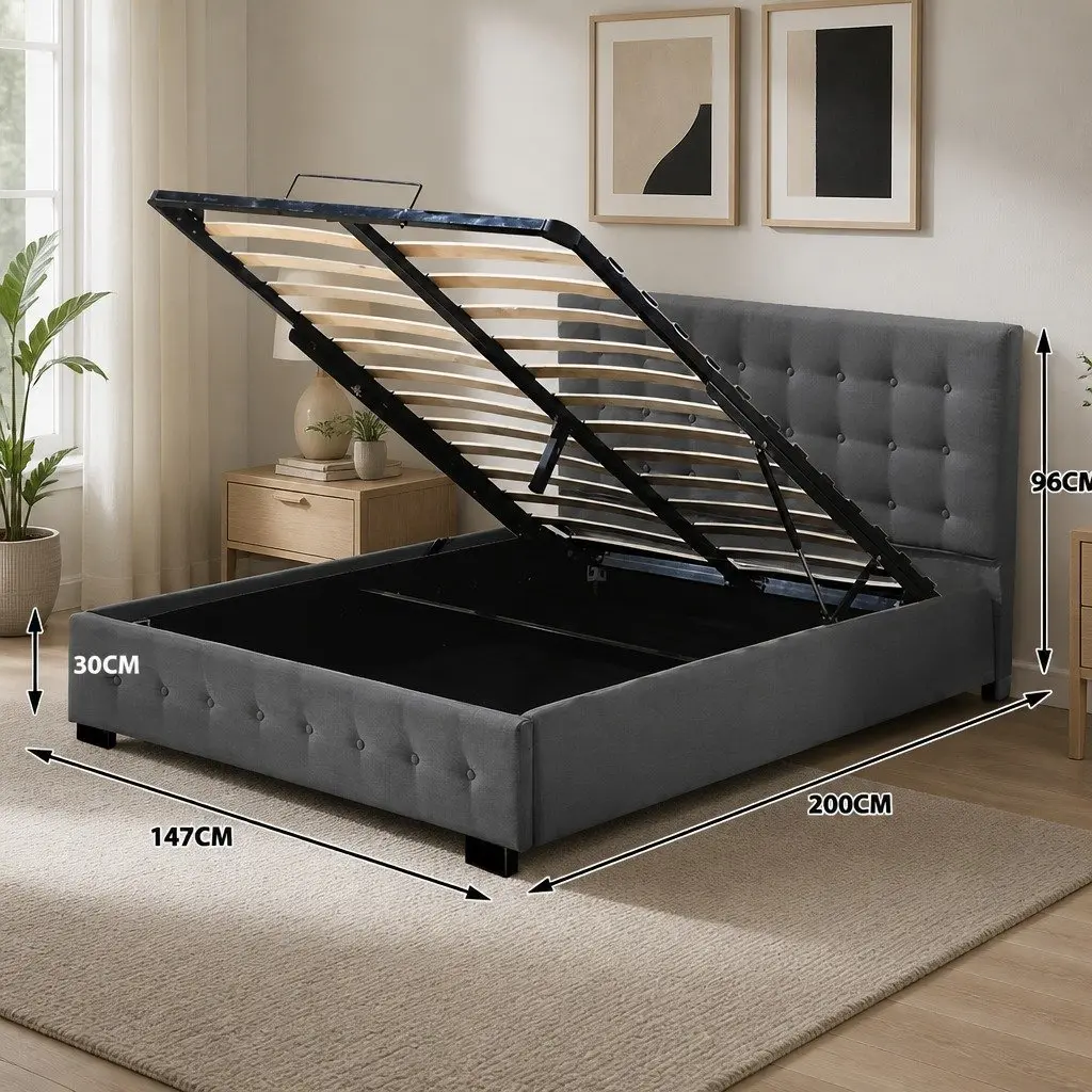 Gas Lift Storage Bed Frame Double Dark Grey