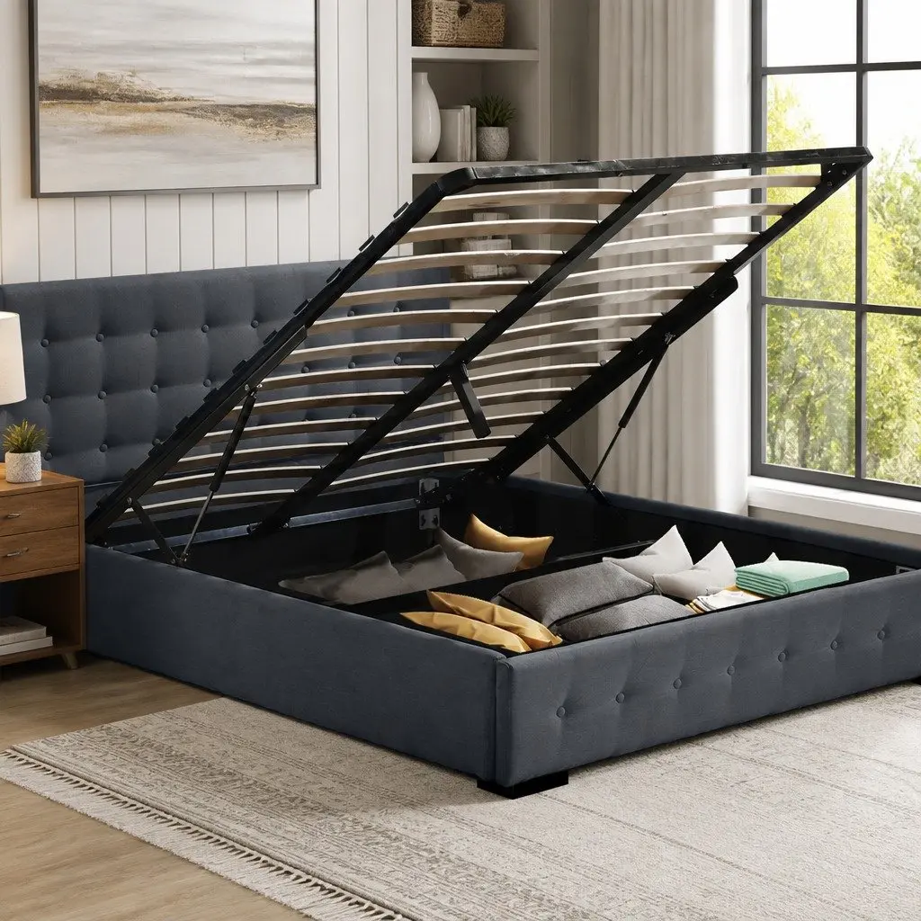 Gas Lift Storage Bed Frame Double Dark Grey