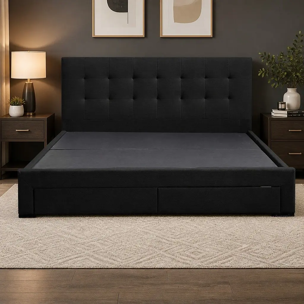 Upholstered Queen Bed Frame with Storage Drawers