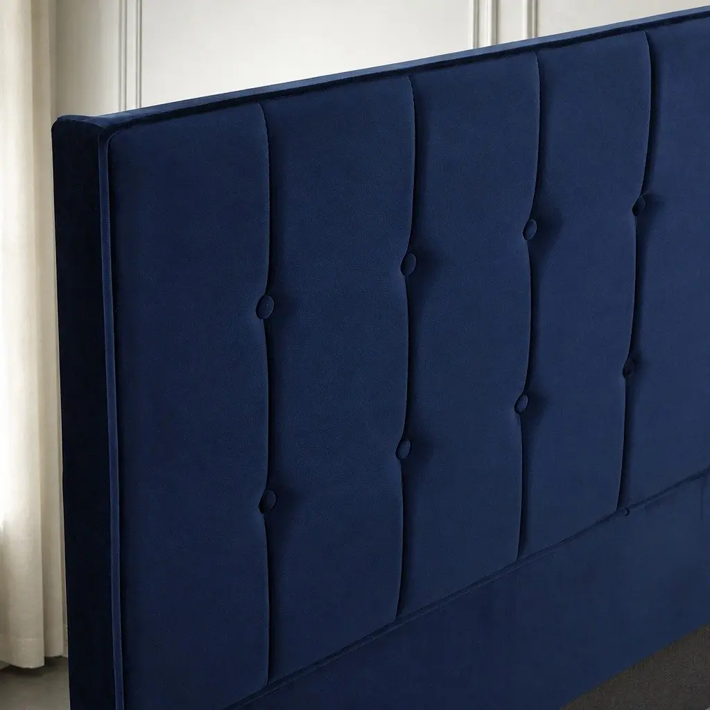 Queen Bed Frame with Velvet Headboard and Solid Wood Slats