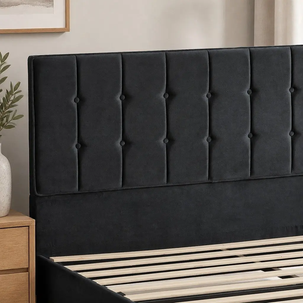 Queen Size Bed Frame with Durable Velvet Padded Headboard