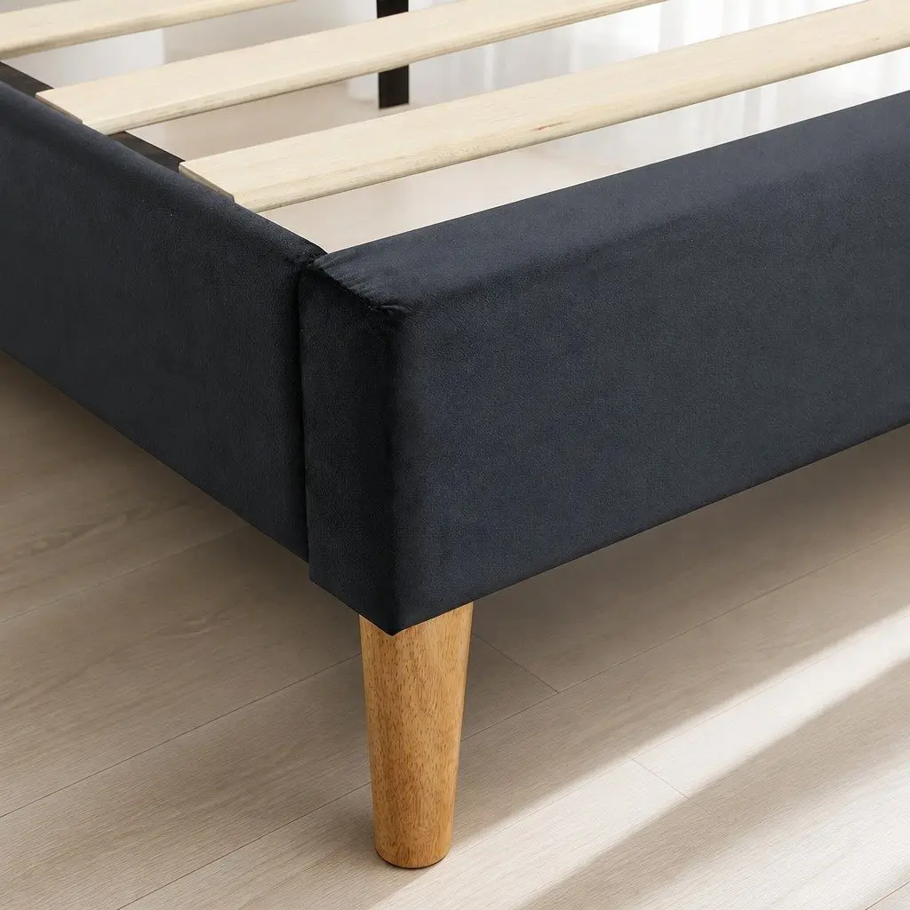 Queen Size Bed Frame with Durable Velvet Padded Headboard
