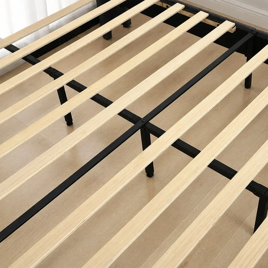 Grey Velvet Headboard Double Bed Frame with Strong Slat Support