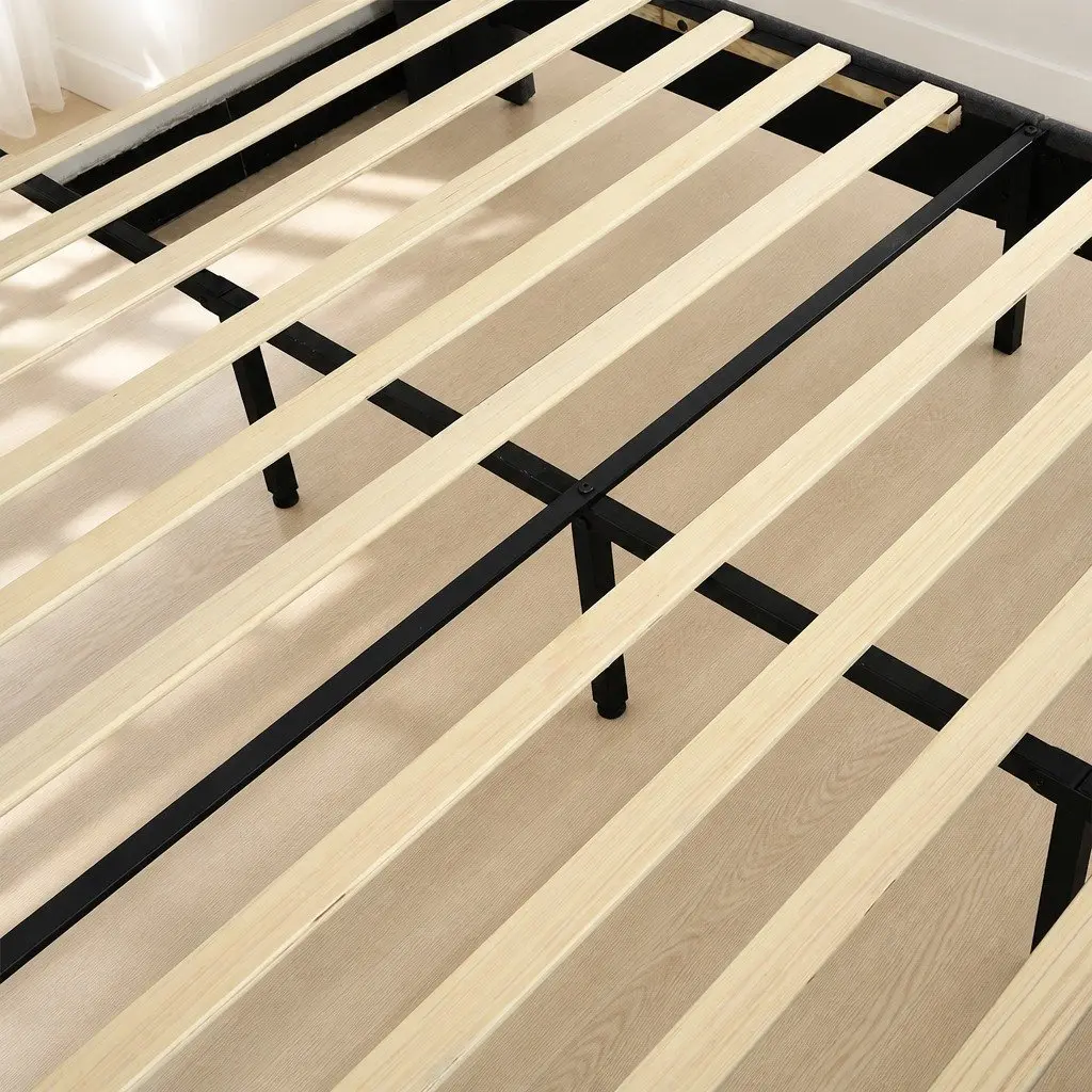 Queen Size Bed Frame with Sturdy Velvet Headboard