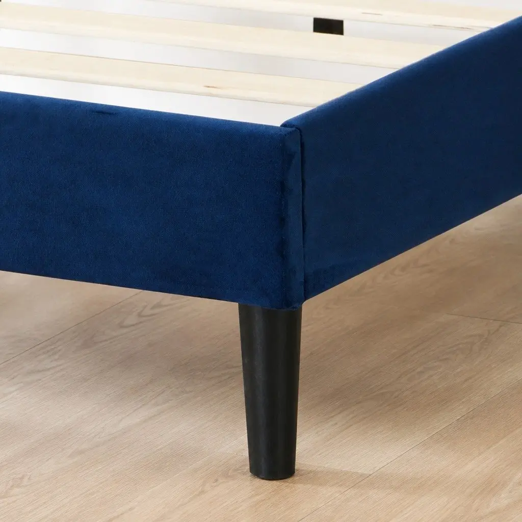 Queen Size Bed Frame with Sturdy Velvet Headboard