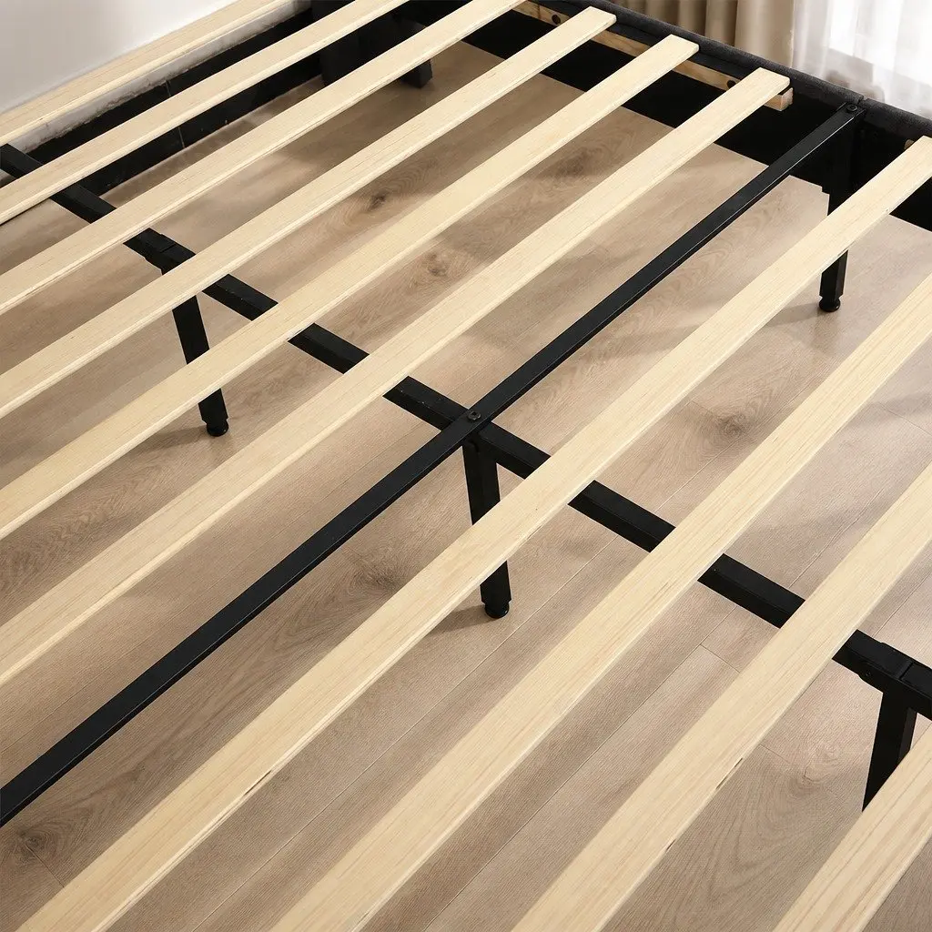 Queen Bed Frame with Velvet Headboard in Grey