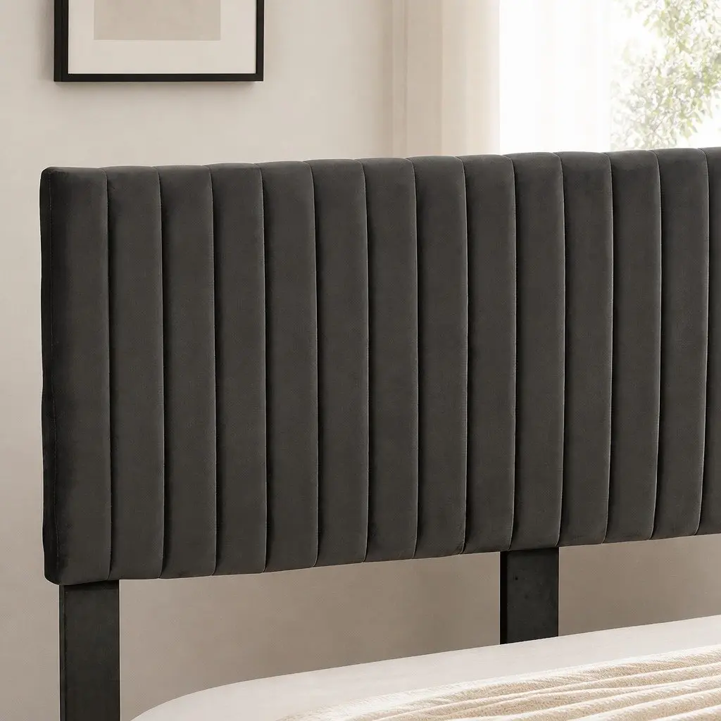 Queen Size Bed Frame with Grey Velvet Upholstery