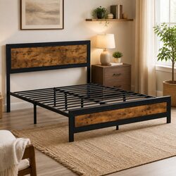 Queen Size Industrial Steel Slats Metal Bed Frame