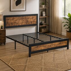 Sturdy Queen Metal Bed Frame with Optional Storage Drawers