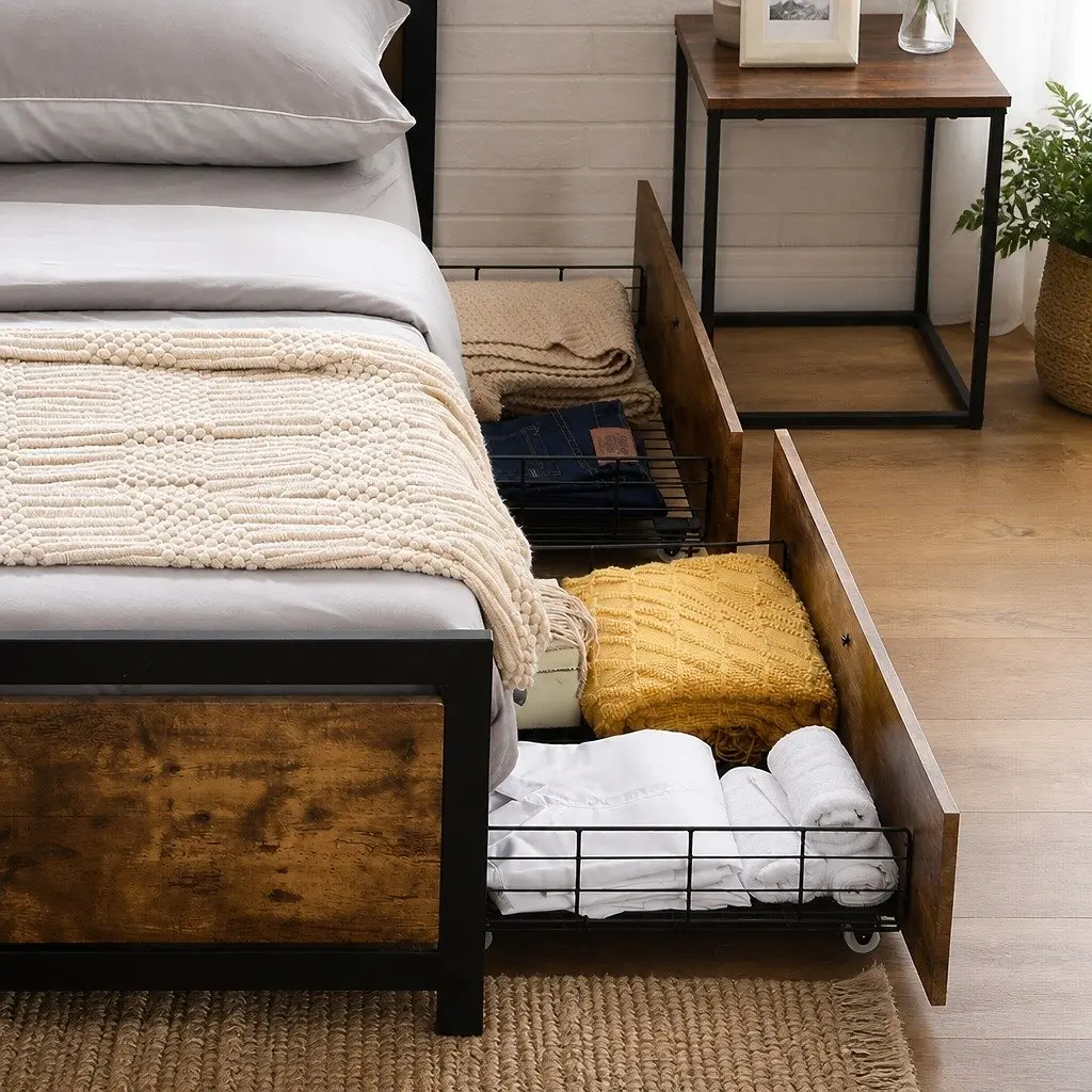 Set of 4 Under Bed Storage Drawers for Double Bed Frame Brown