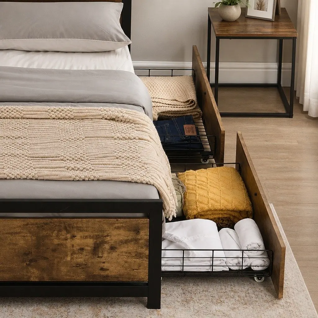 Queen Bed Frame with Optional Storage Drawers