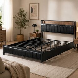 Queen Bed Frame with 4 Storage Drawers USB Charging Ports PU Headboard