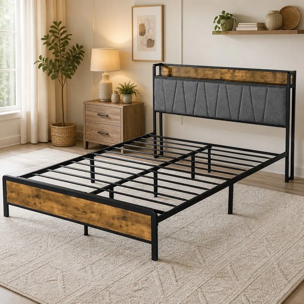 Double Bed Frame with USB Charging and Storage