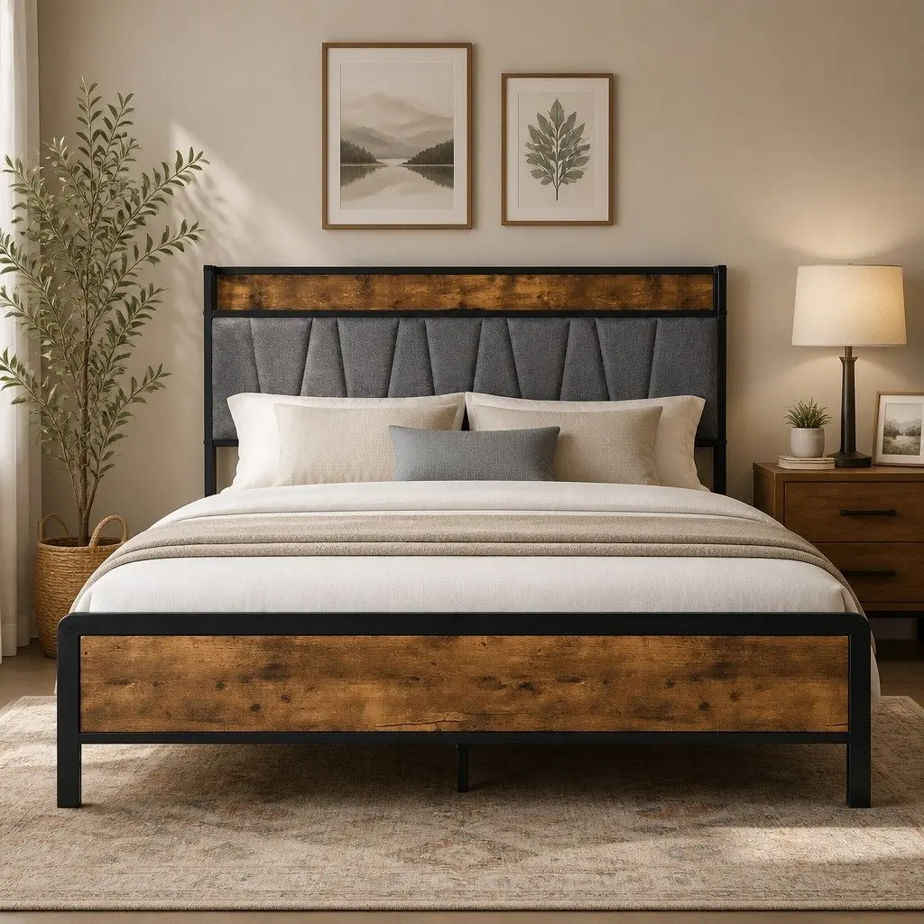 Double Bed Frame with USB Charging and Storage